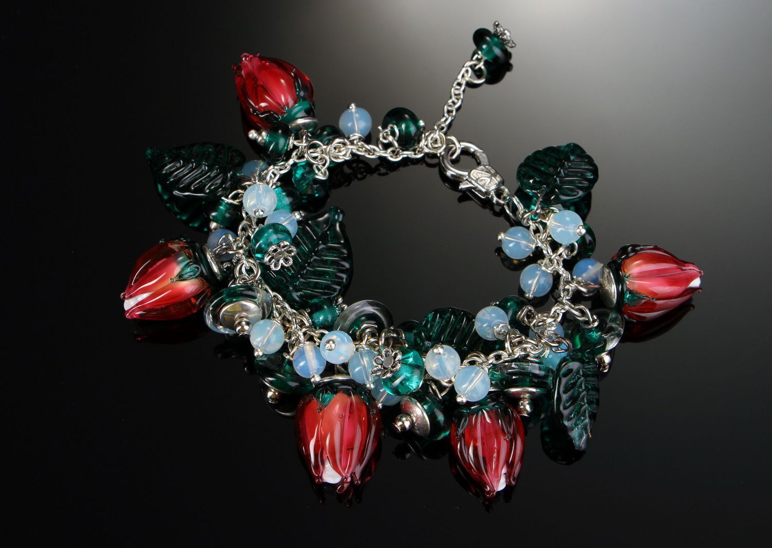 Buntes Armband mit italienischem Glas Blumenbemalen foto 3