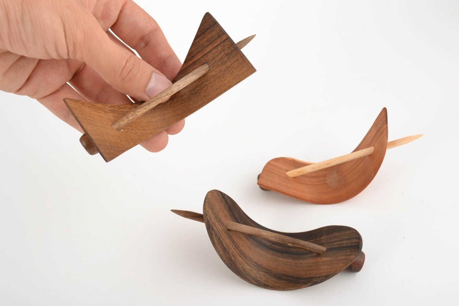 Barrettes faites main design original en bois accessoires de cheveux 3 pièces photo 2