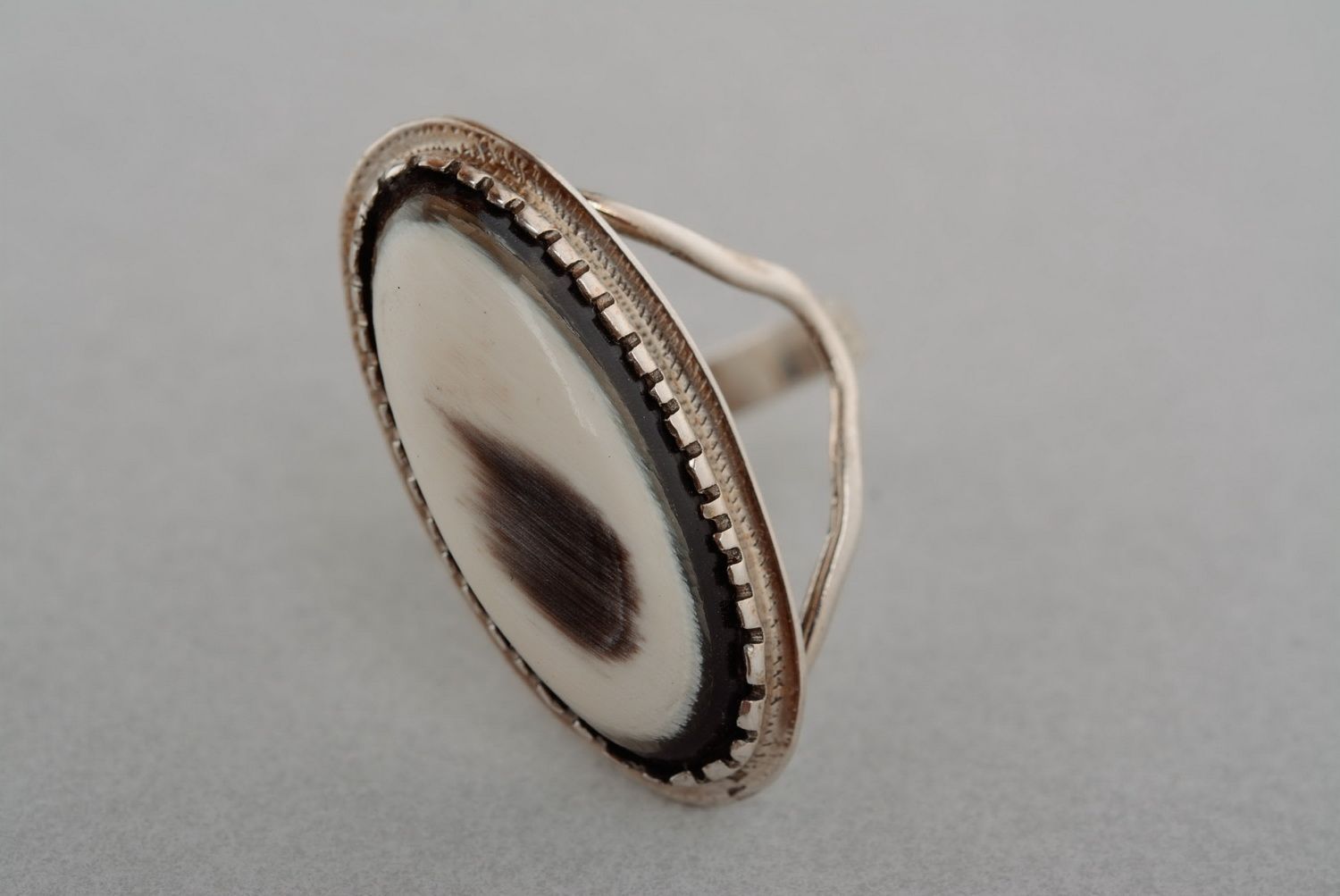 Silver ring with cow horn photo 4