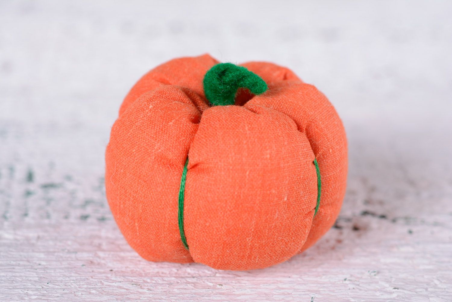 Handmade small soft toy sewn of linen in the shape of pumpkin for interior decor photo 3