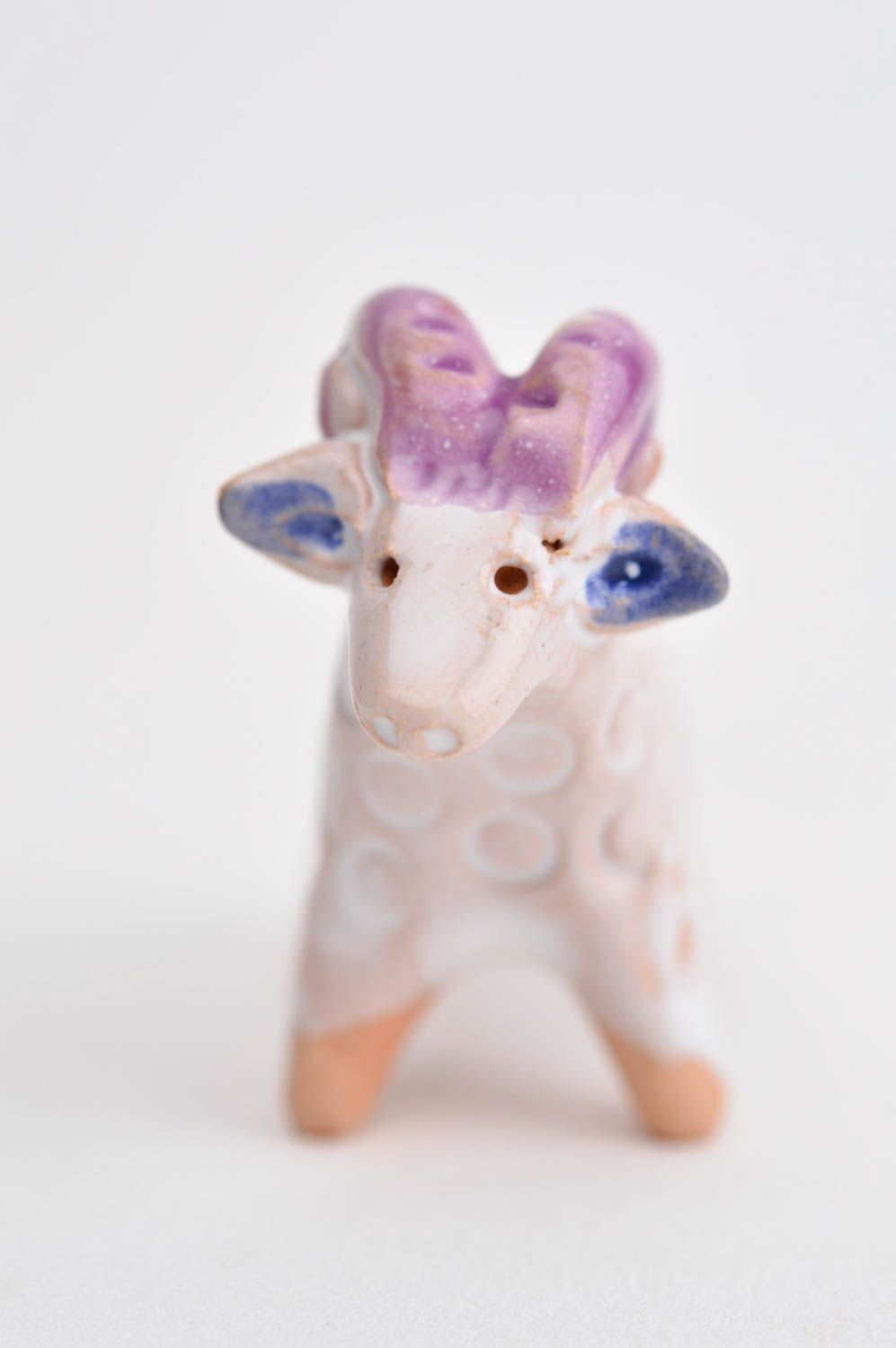 Handmade Keramik Deko Figur aus Ton Tier Statue Miniatur Figur weißes  Schaf foto 8