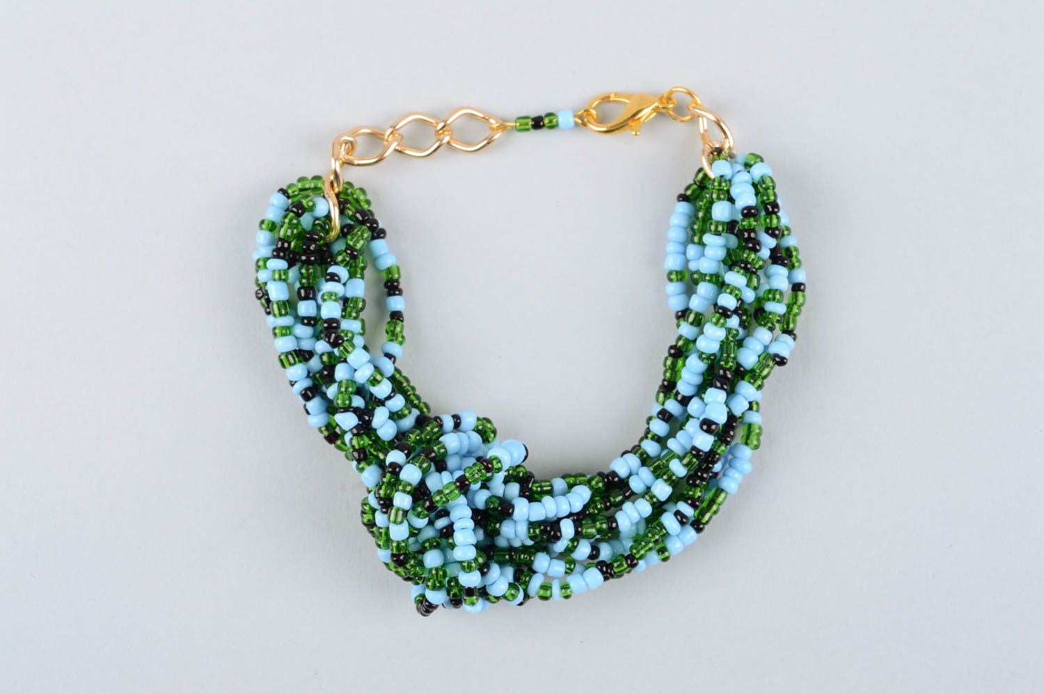 Multi-layers dark green, blue and black beads adjustable bracelet for girls photo 2