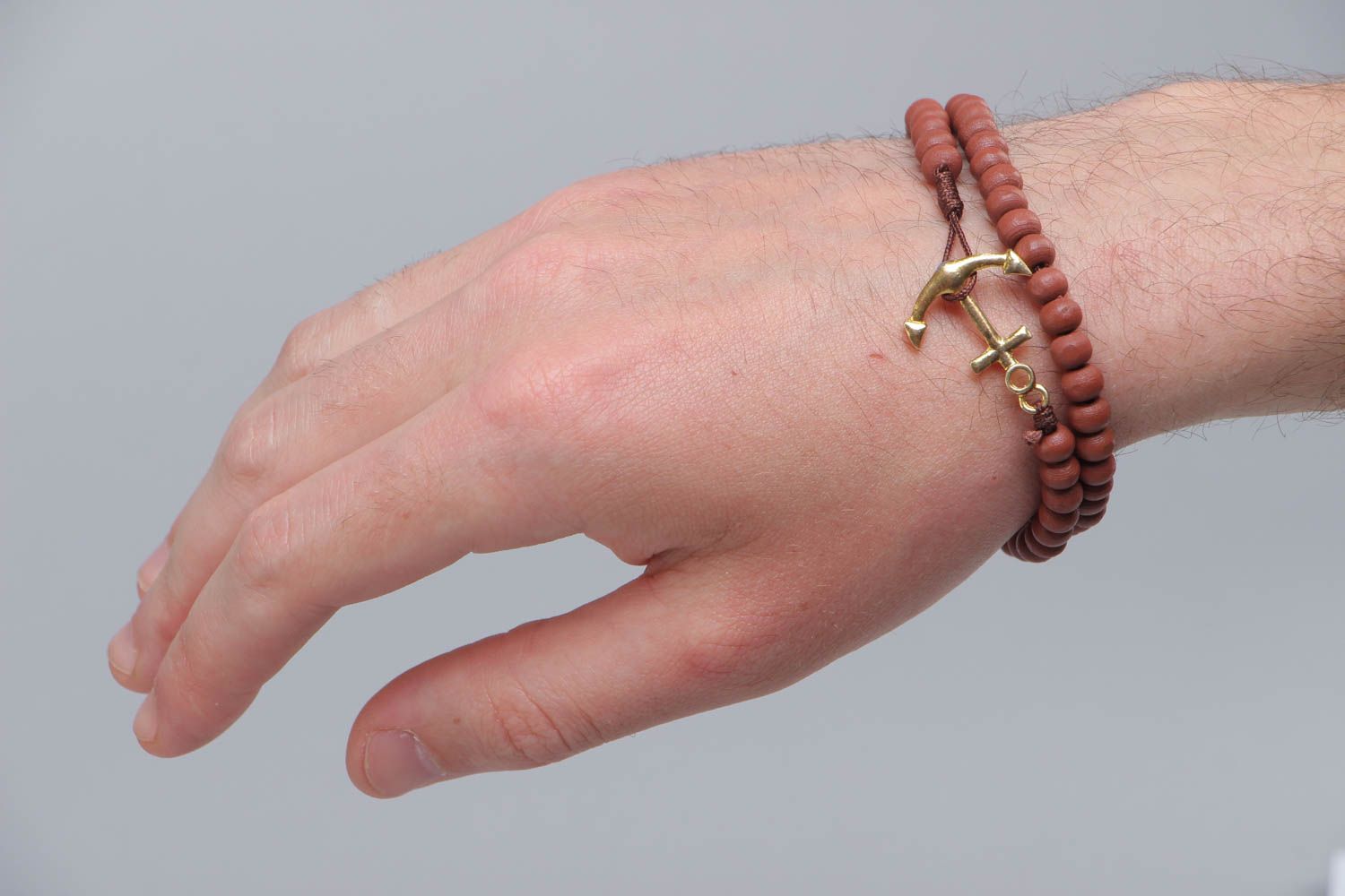 Handmade Armband aus Holz mit Anker in Braun mit universellem Design unisex foto 5