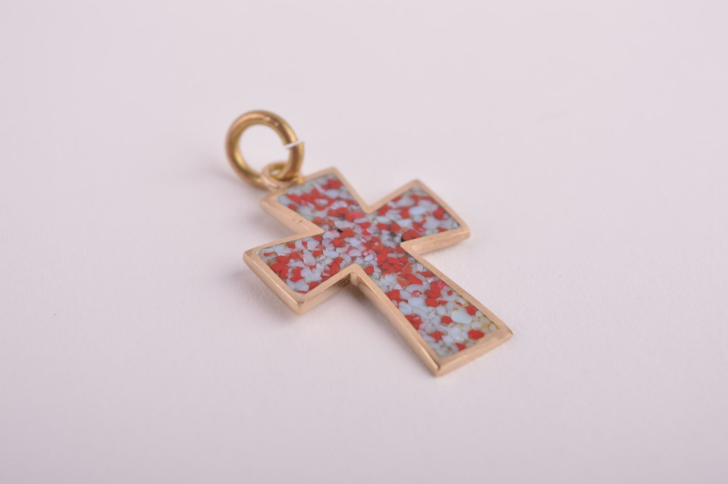 Крестик с камнями handmade подвеска на шею украшение из латуни стильный крестик фото 4
