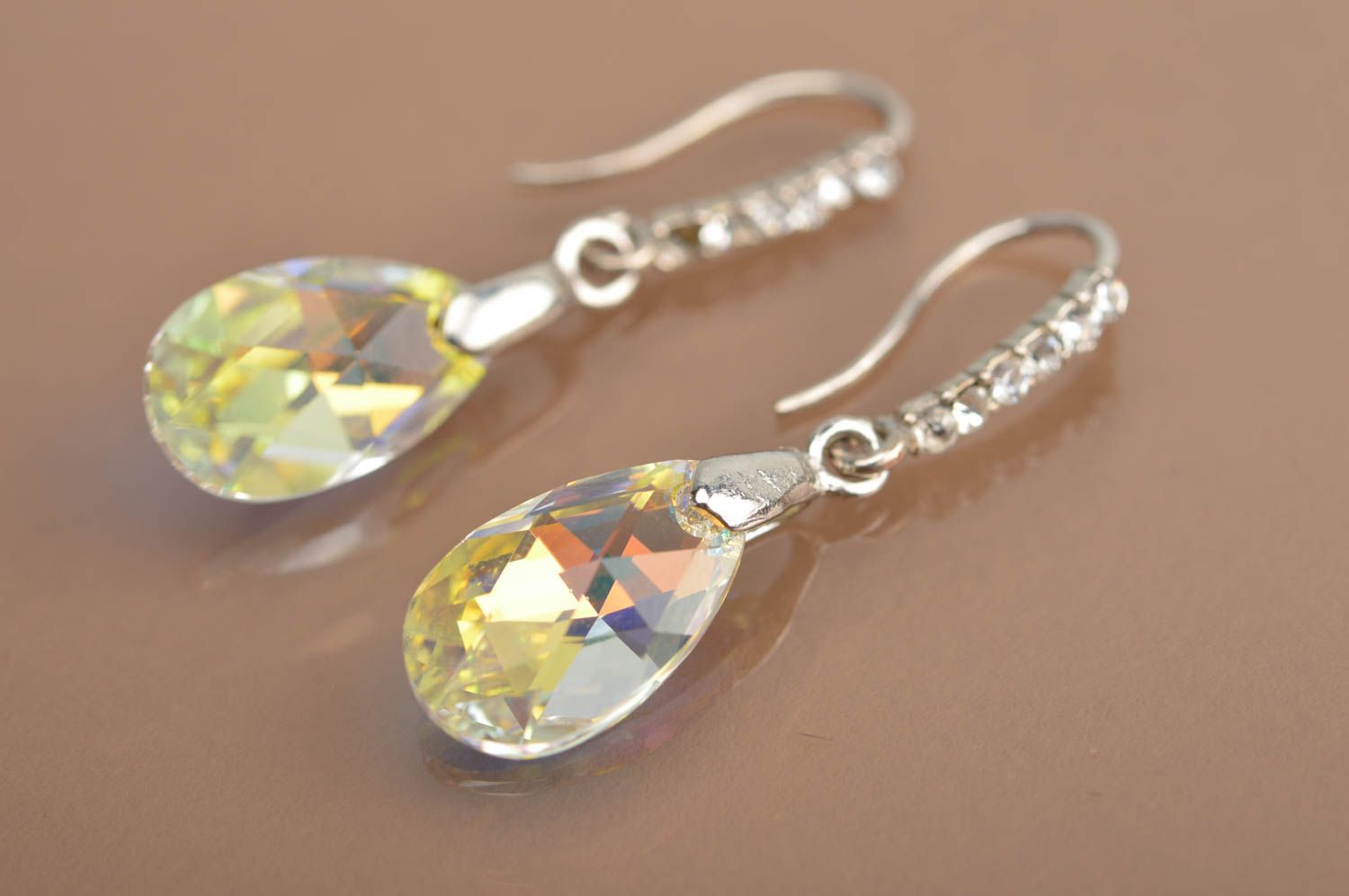 Handmade jewelry Austrian crystals earrings  teardrop - shaped accessories photo 2