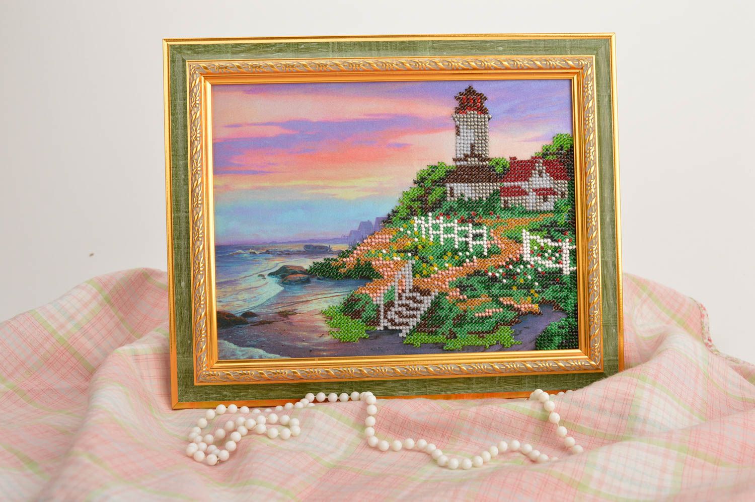 Unusual handmade bead embroidery cool rooms modern art decorative use only photo 1