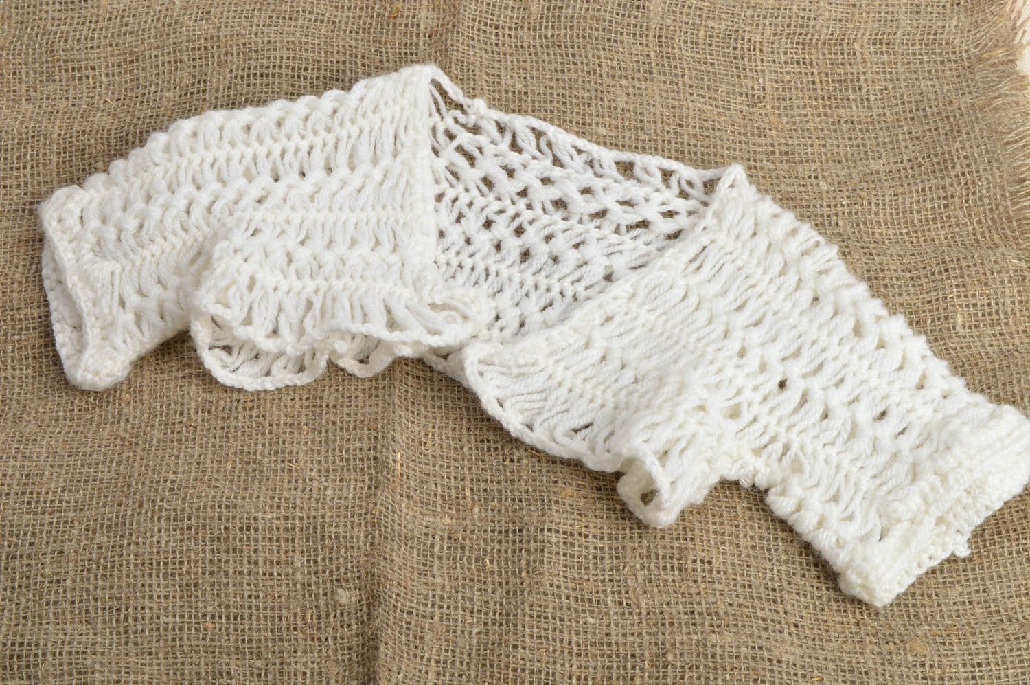 Handmade designer festive white lacy crocheted bolero for baby girl photo 1
