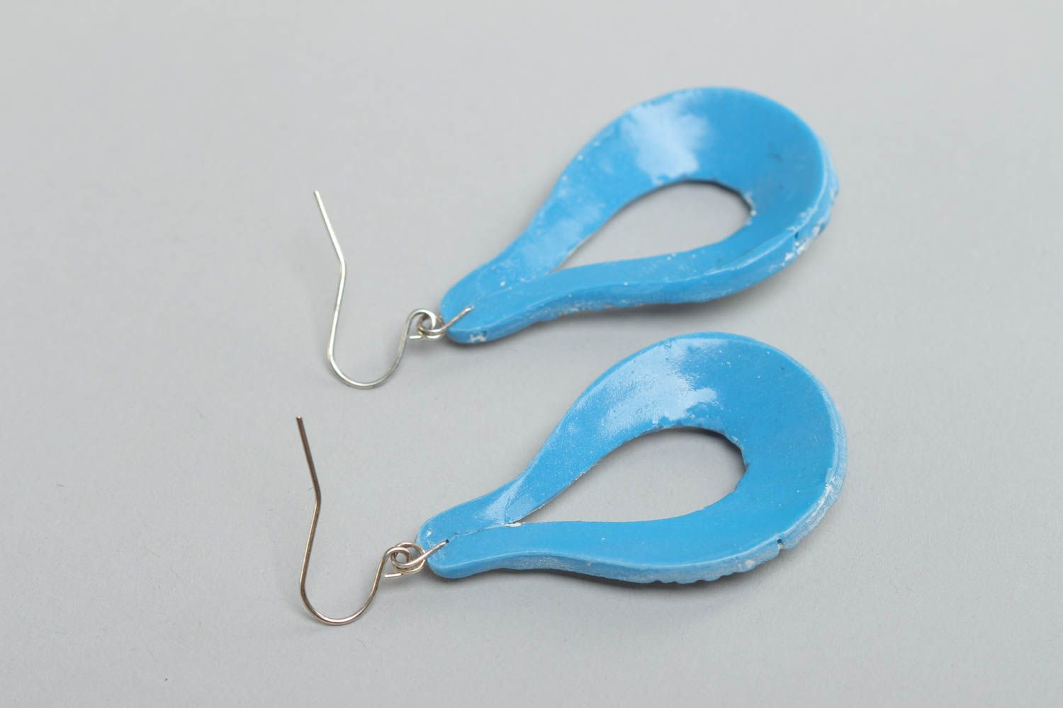 Beautiful blue and white handmade long polymer clay earrings photo 4