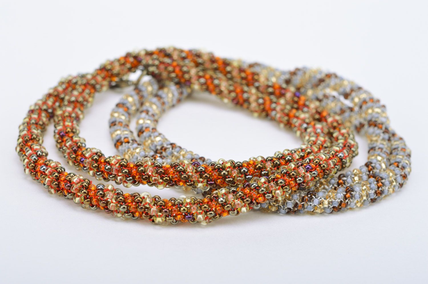 Handmade beaded cord necklace in autumn color palette for elegant women photo 5