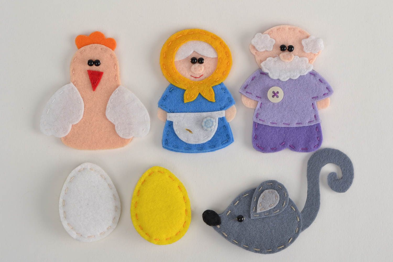 Set of handmade finger puppets sewn of felt and cotton with soft house photo 4