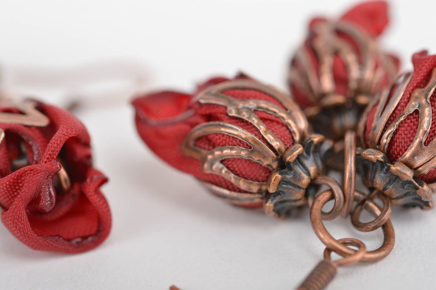 Ohrringe Blumen handmade hochwertiger Modeschmuck ausgefallener Ohrschmuck rot foto 4