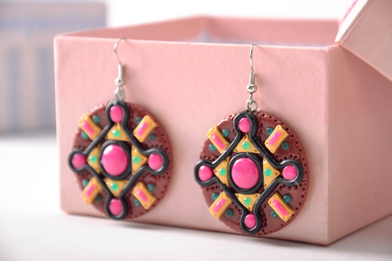 Round earrings with ornament photo 3
