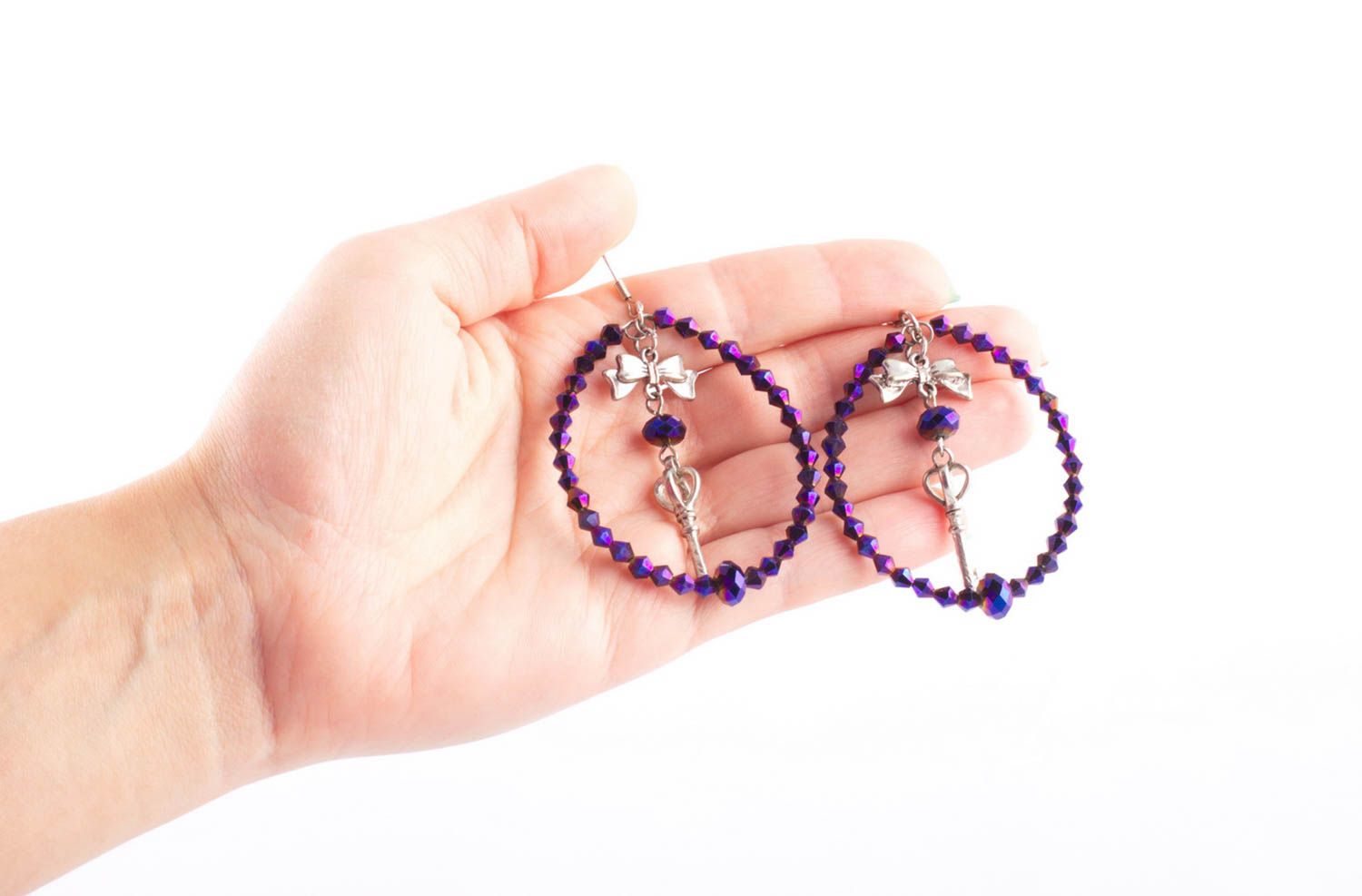 Фиолетовые длинные серьги ручной работы серьги из бусин серьги женские фото 1