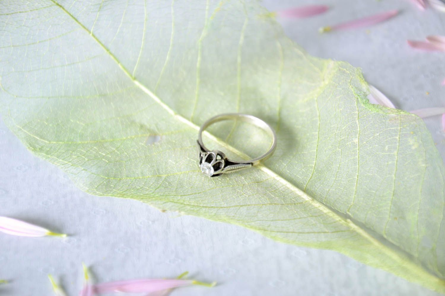 Silver ring with flower  photo 1