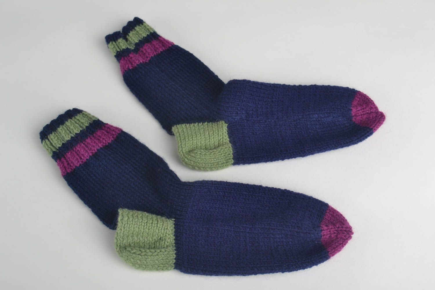 Handgestrickte Socken Damen Wollsocken Geschenk für Frau dunkelblau originell  foto 4