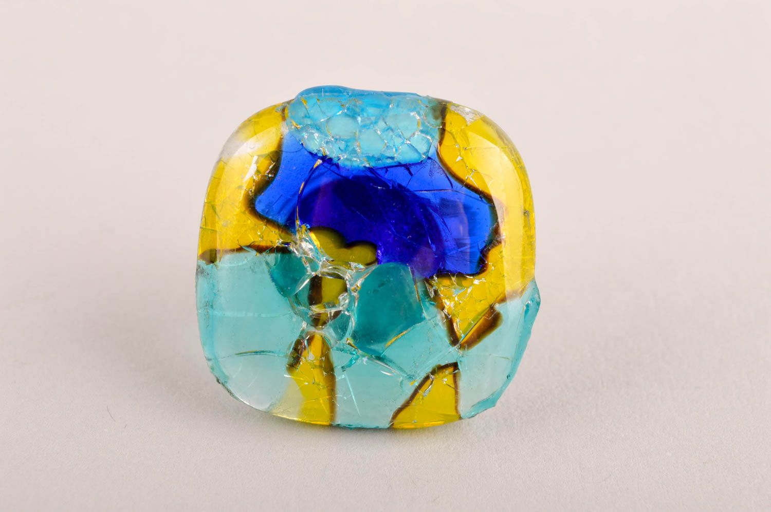 Кольцо ручной работы кольцо из стекла квадратное цветное бижутерия из стекла фото 2
