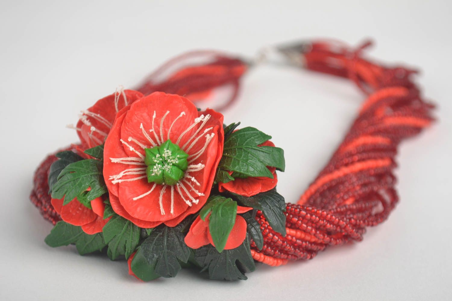 Handmade Blumen Collier Modeschmuck Halskette Geschenk für Frauen rot weiblich foto 2