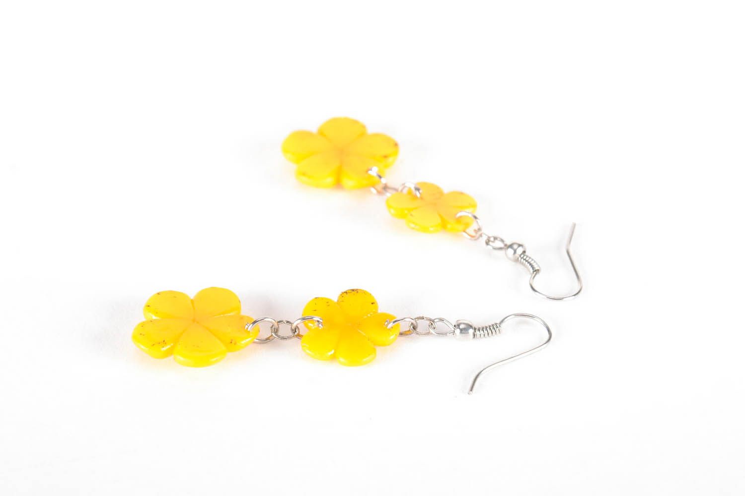 Earrings Made of Polymer Clay Yellow Flowers photo 2