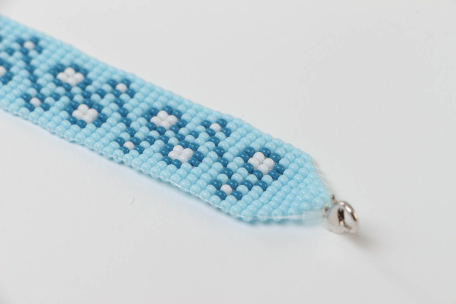 Beautiful stylish simple handmade wide blue ethnic-style beaded chain bracelet photo 4