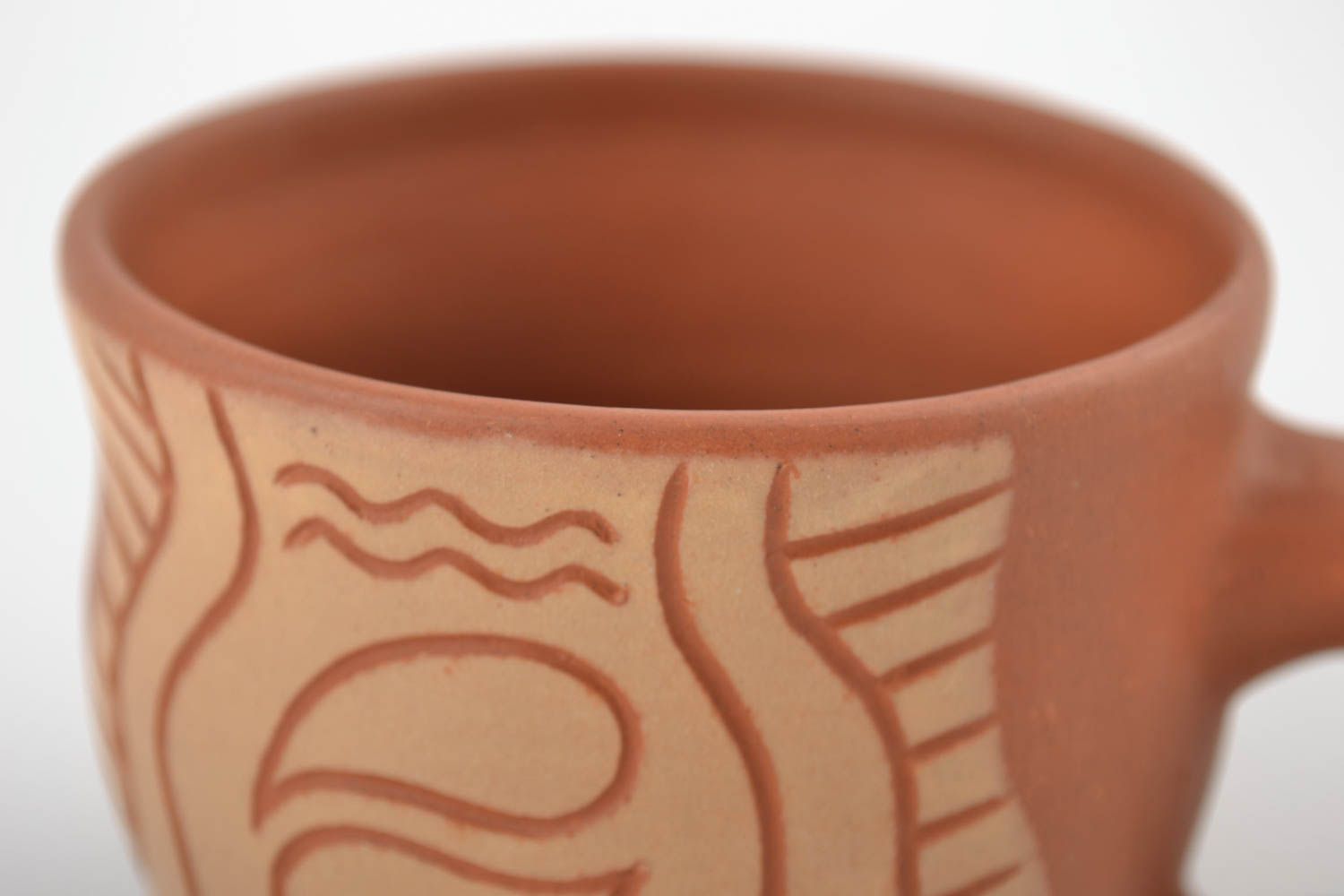 Künstlerische handmade Teetasse aus Ton mit Öko Farben Engoben bemalt 250 ml foto 5
