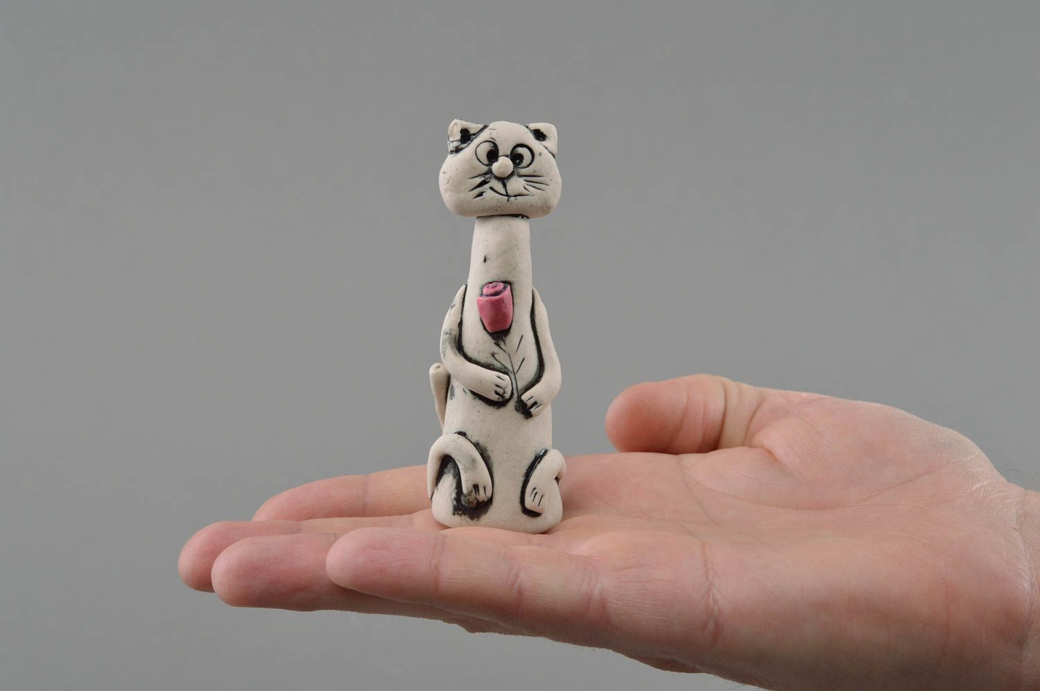 Figurine de chat en pâte de porcelaine peinte originale belle faite main photo 4