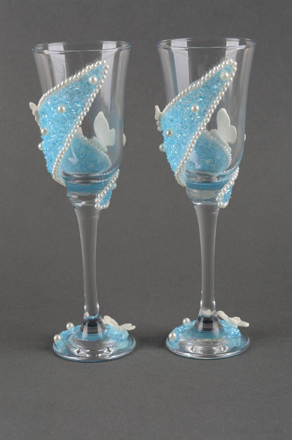Handmade Gläser Set Sektgläser zur Hochzeit schönes Geschirr 2 Stück wunderschön foto 3