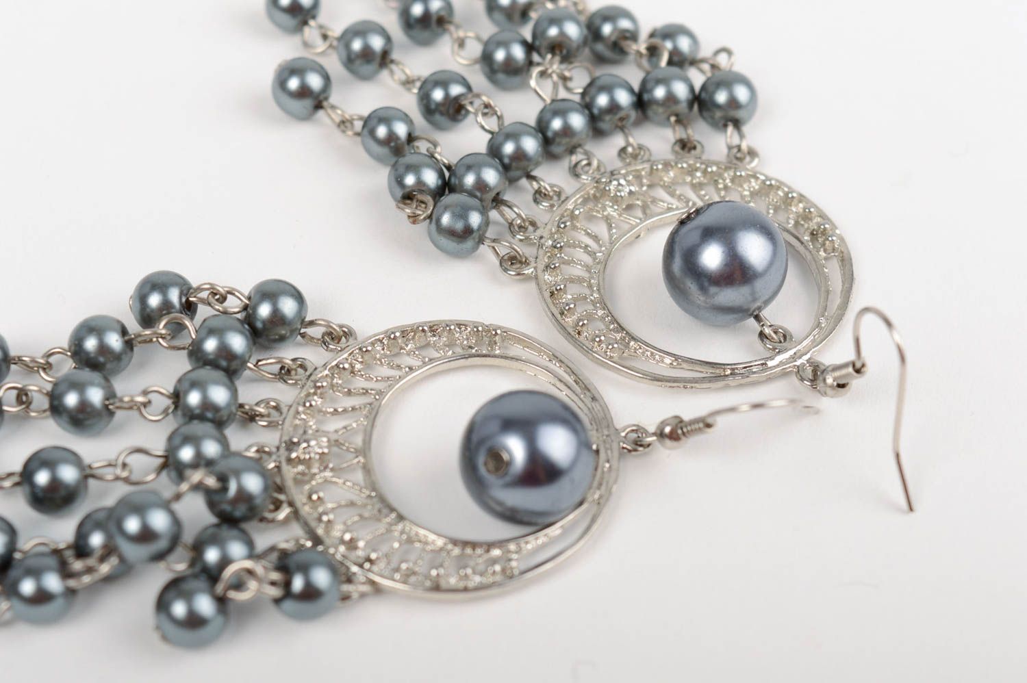 Handmade stylish earrings made of ceramic pearl beads designer beautiful jewelry photo 4