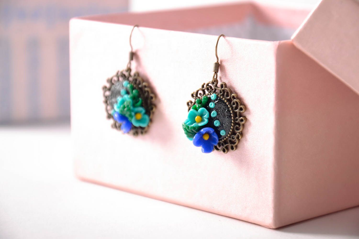 Flower earrings made of polymer clay photo 3