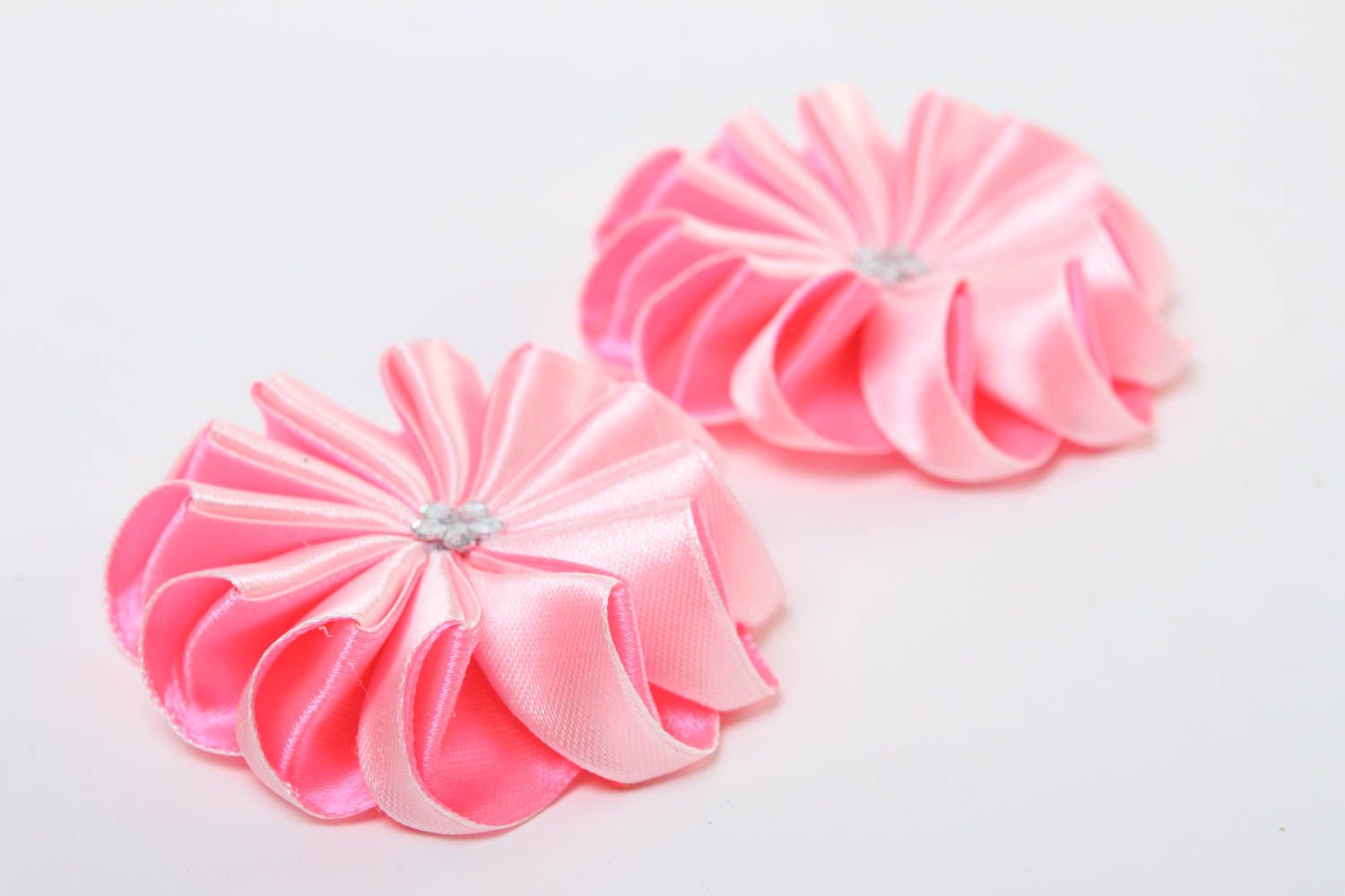 Цветы канзаши заготовки для заколок фурнитура для бижутерии розовые 2 шт фото 3