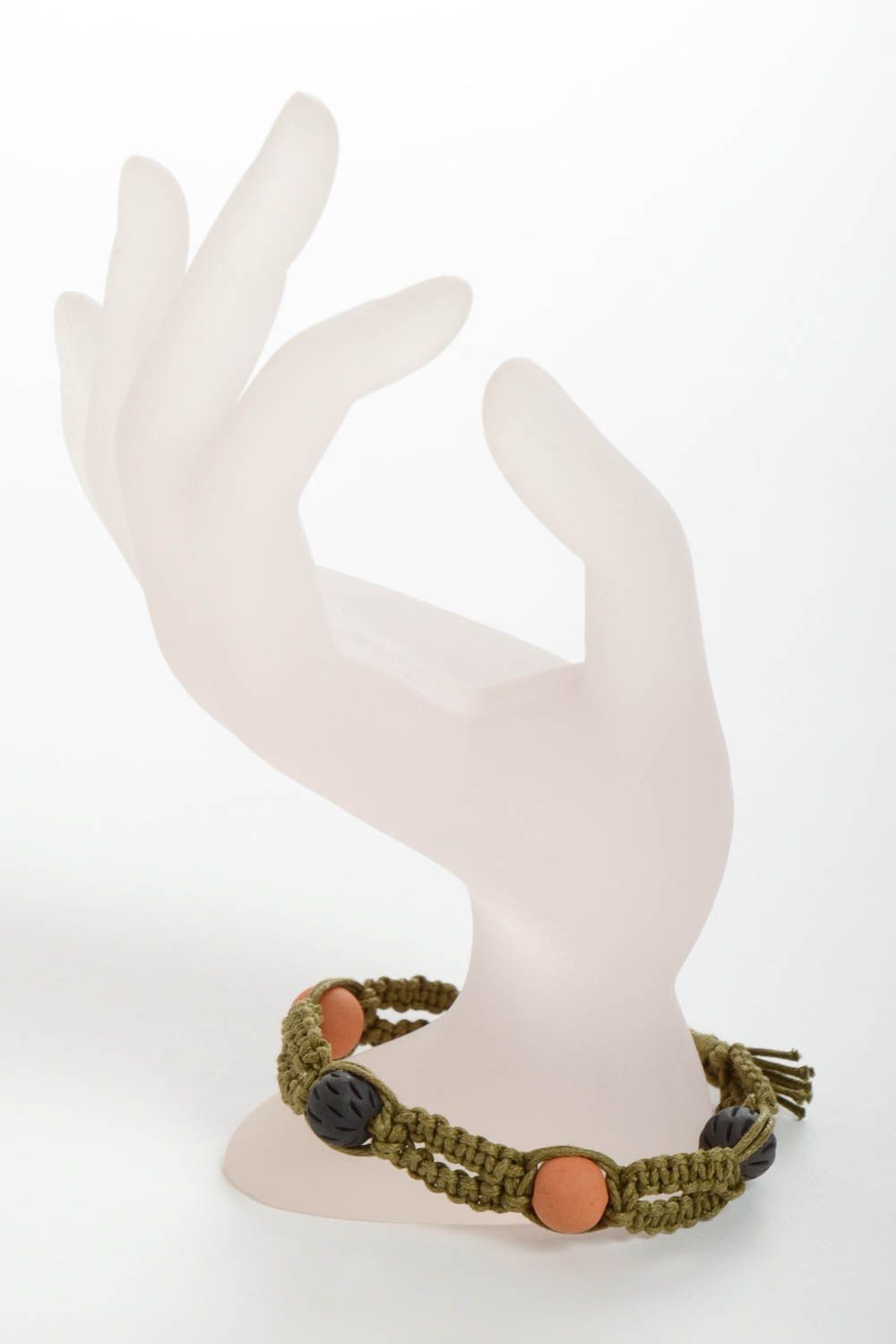 Bracelet textile Bijou fait main vert avec perles fantaisie Accessoire femme photo 3