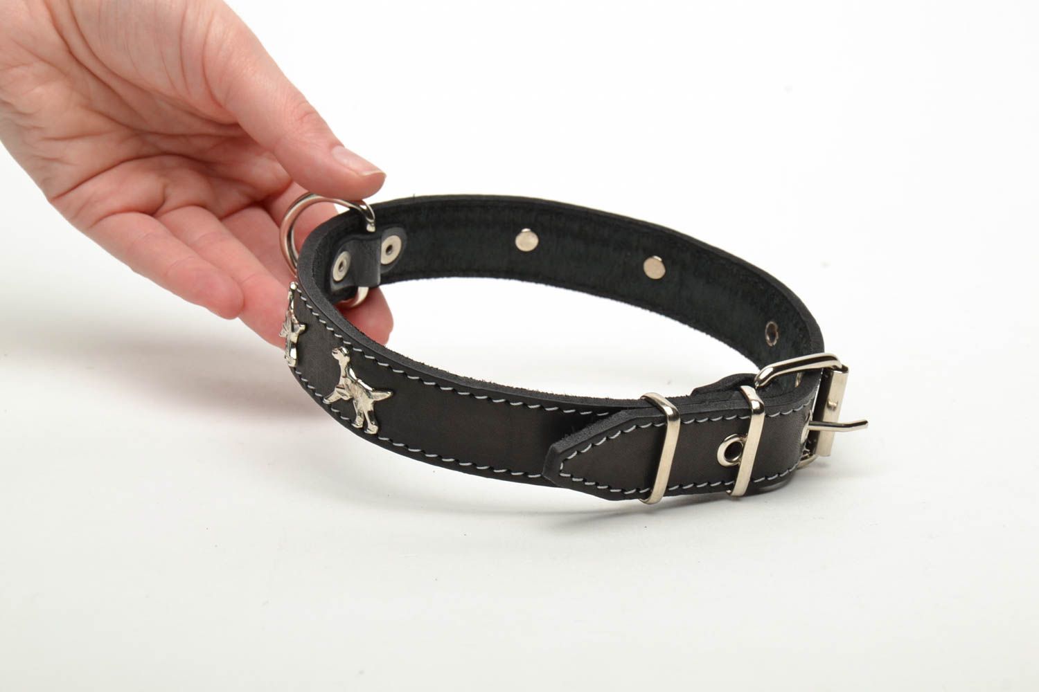 Black leather dog collar photo 5