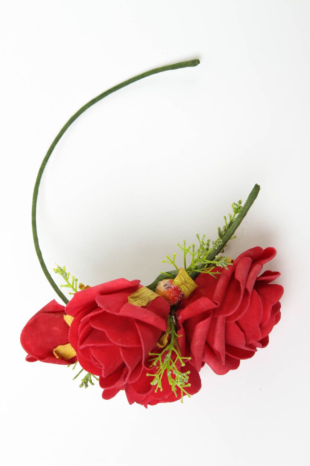 Serre-tête fleurs Bijou fait main roses rouges Accessoire cheveux à la mode photo 2