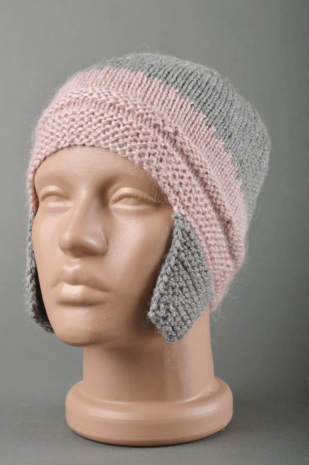 Bonnet au crochet fait main Chapeau tricot chaud gris rose Vêtement enfant photo 1