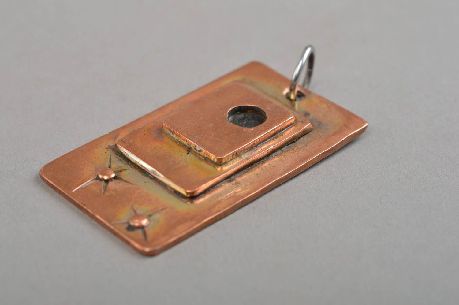 Unisex accessory rectangular handmade designer cute pendant made of copper photo 4