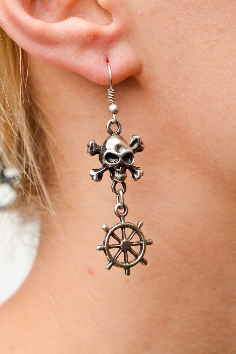 Long handmade women accessories designer pirate earrings with charms fashion photo 2