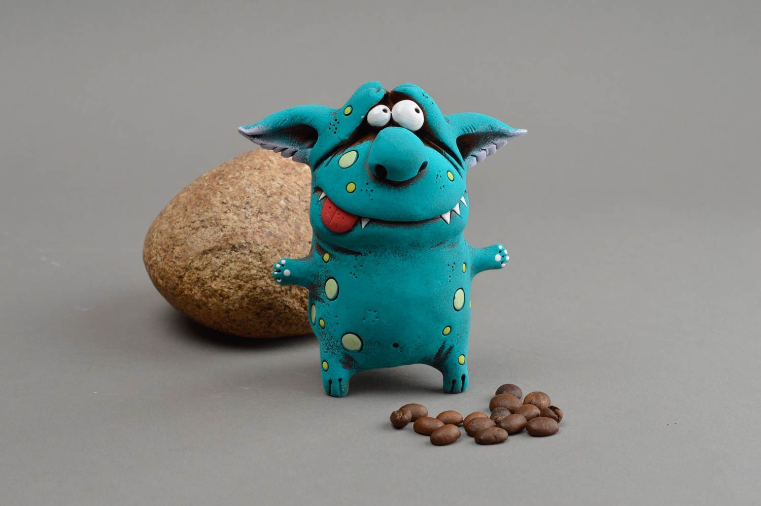 Figurine de troll faite main originale turquoise décoration miniature cadeau photo 1