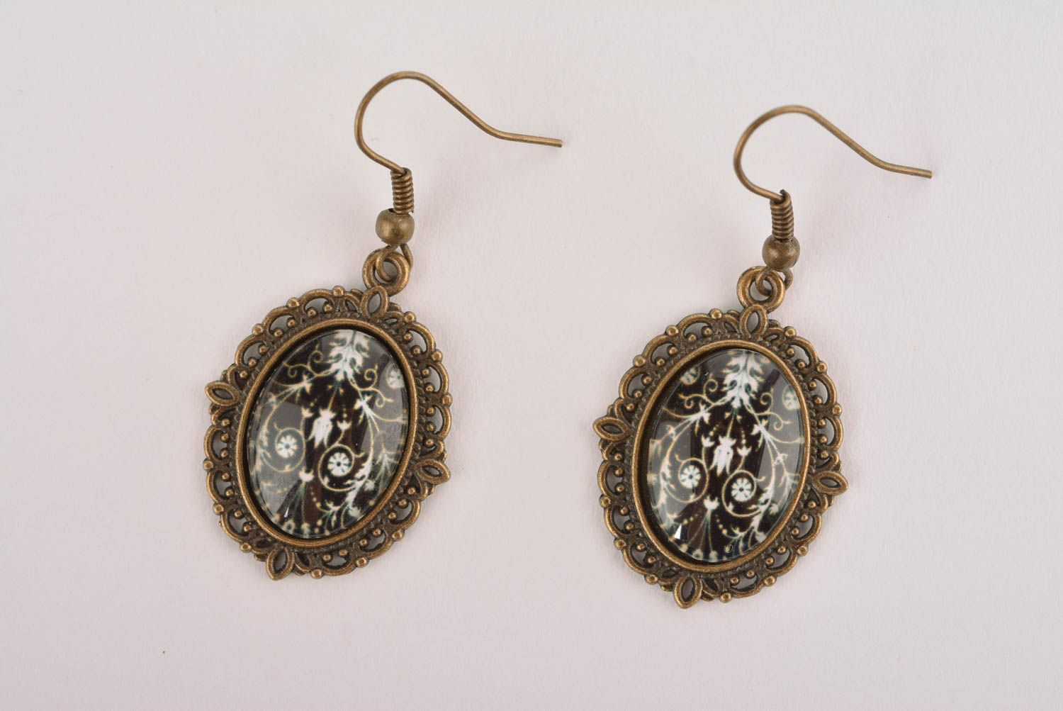 Oval black earrings beautiful glass earrings handmade elegant jewelry photo 4