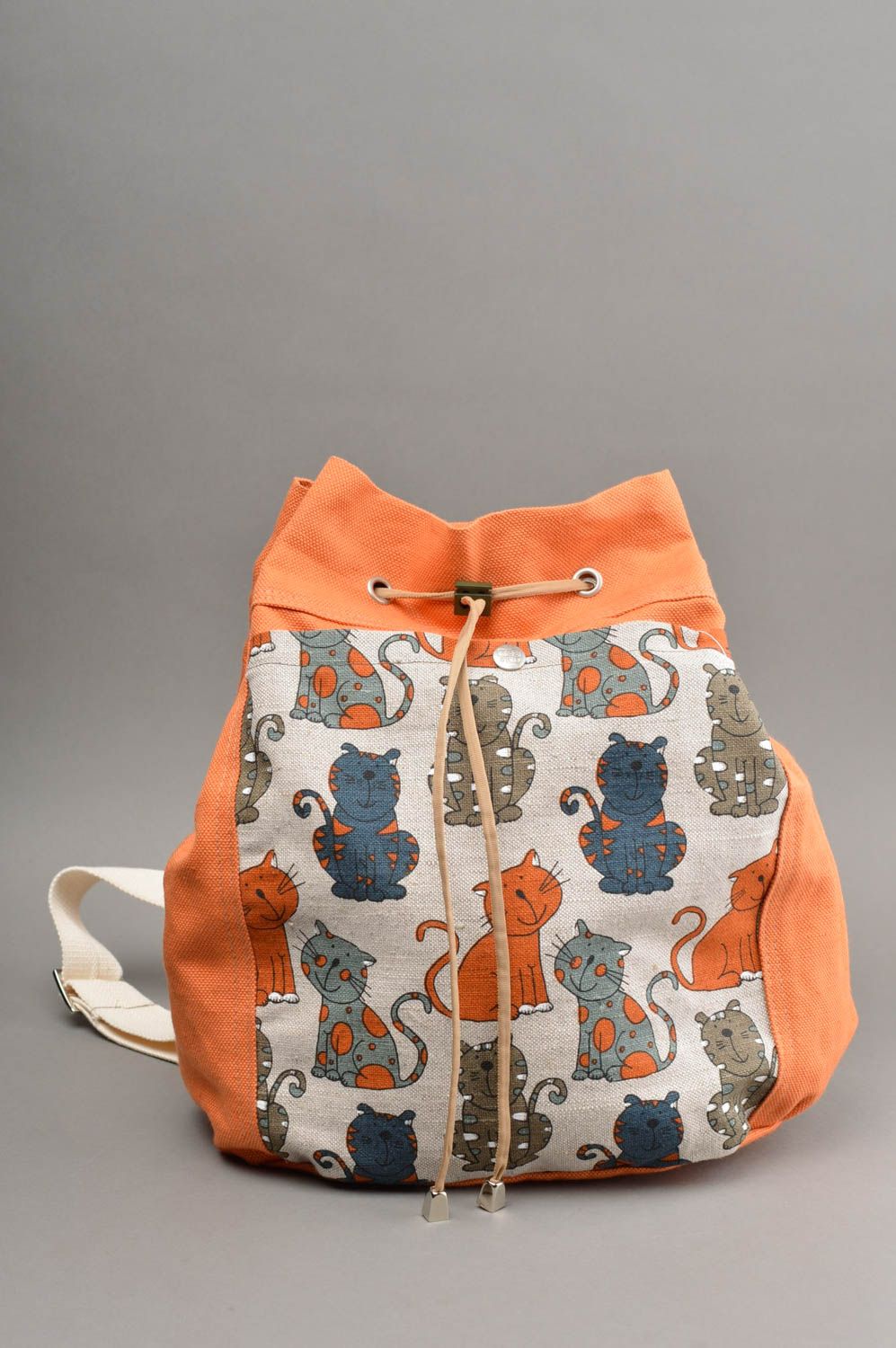 Sac à dos fait main Sac tendance Cadeau original orange avec imprimé Chats photo 2