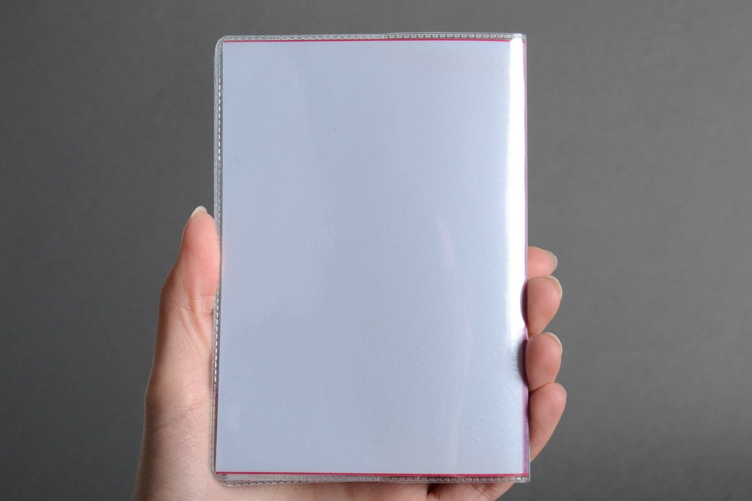 Handmade designer gray plastic passport cover with cherries created using printing technique photo 5