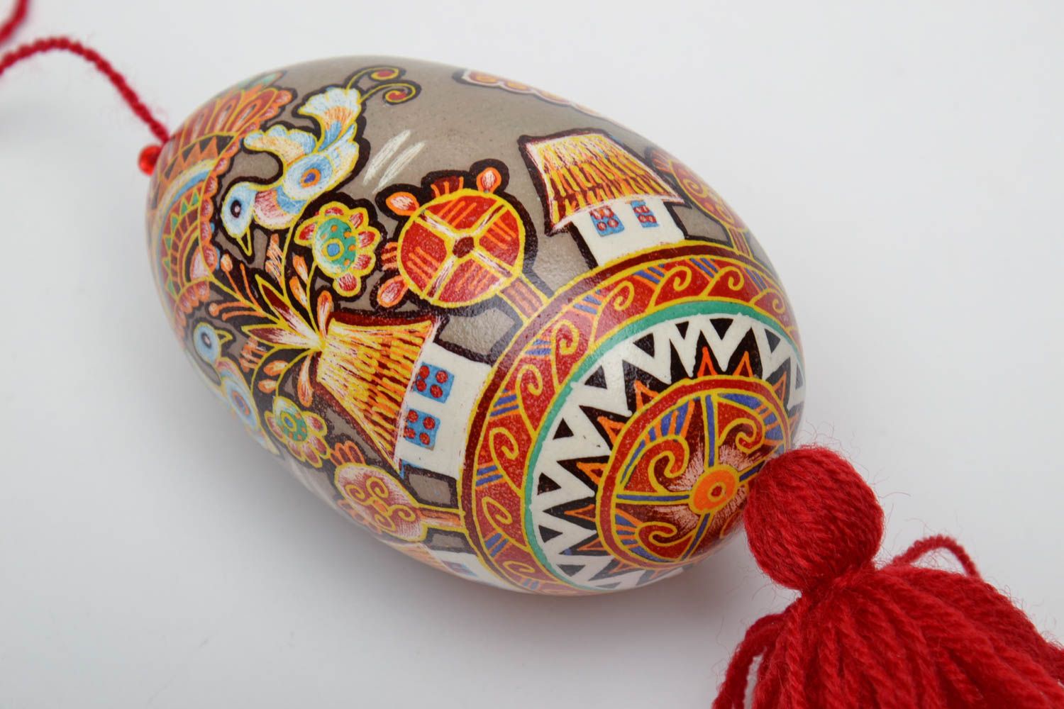 Interior hanging painted egg decorated with scratching photo 4