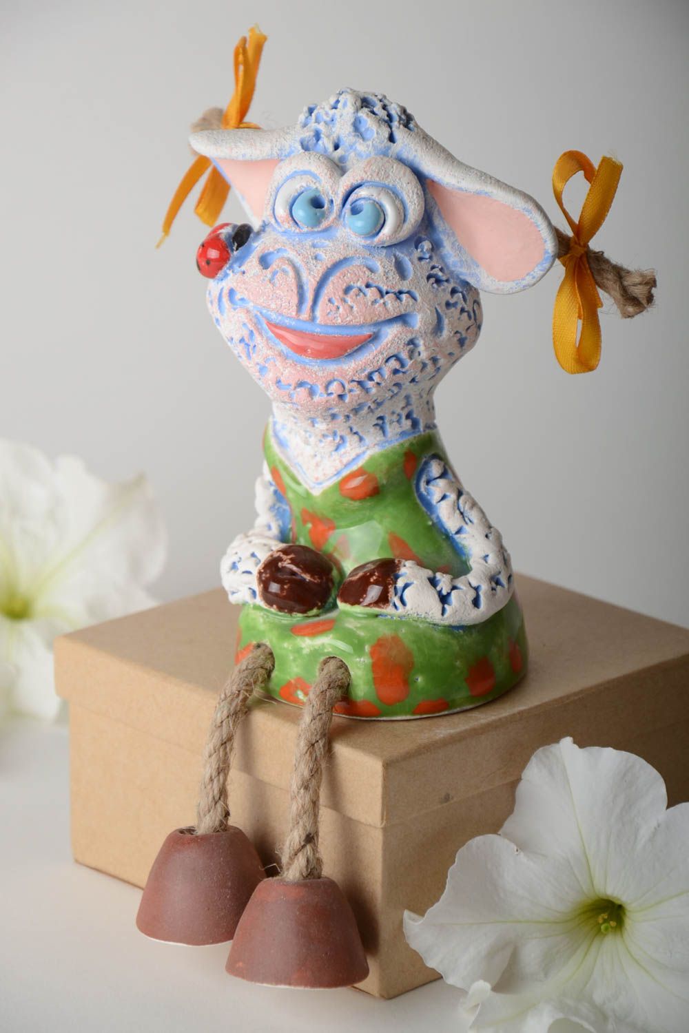 Figurine Mouton en terre cuite faite main peinte Décoration d'intérieur photo 1