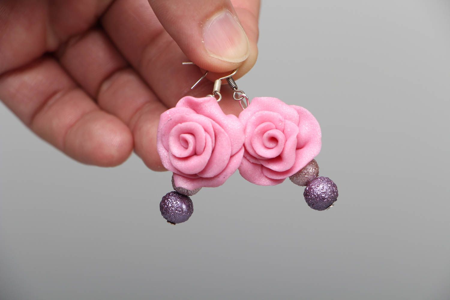 Polymer clay earrings Pink Tenderness photo 3