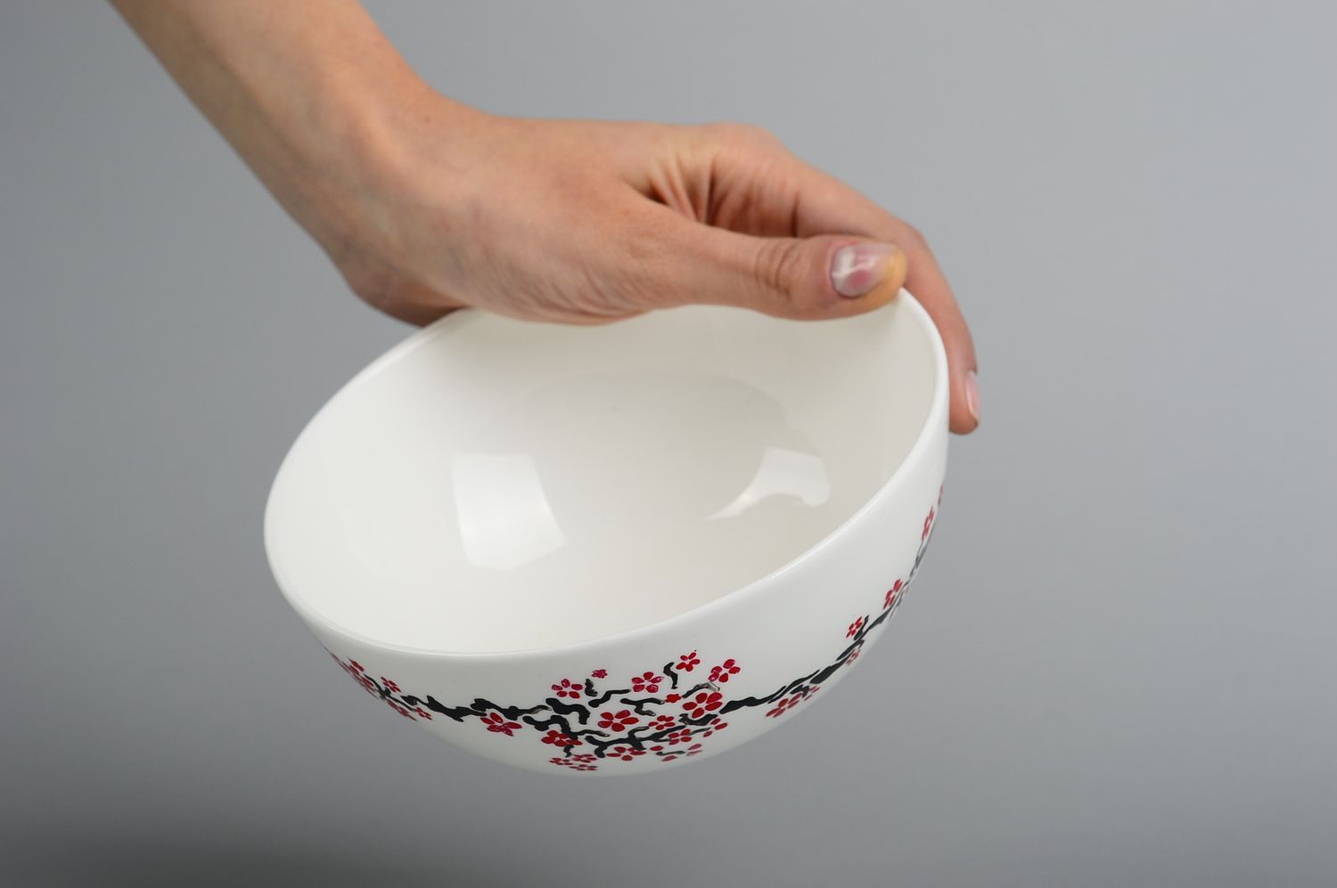 Bol blanc Saladier céramique fait main Vaisselle design original peinture fleurs photo 2