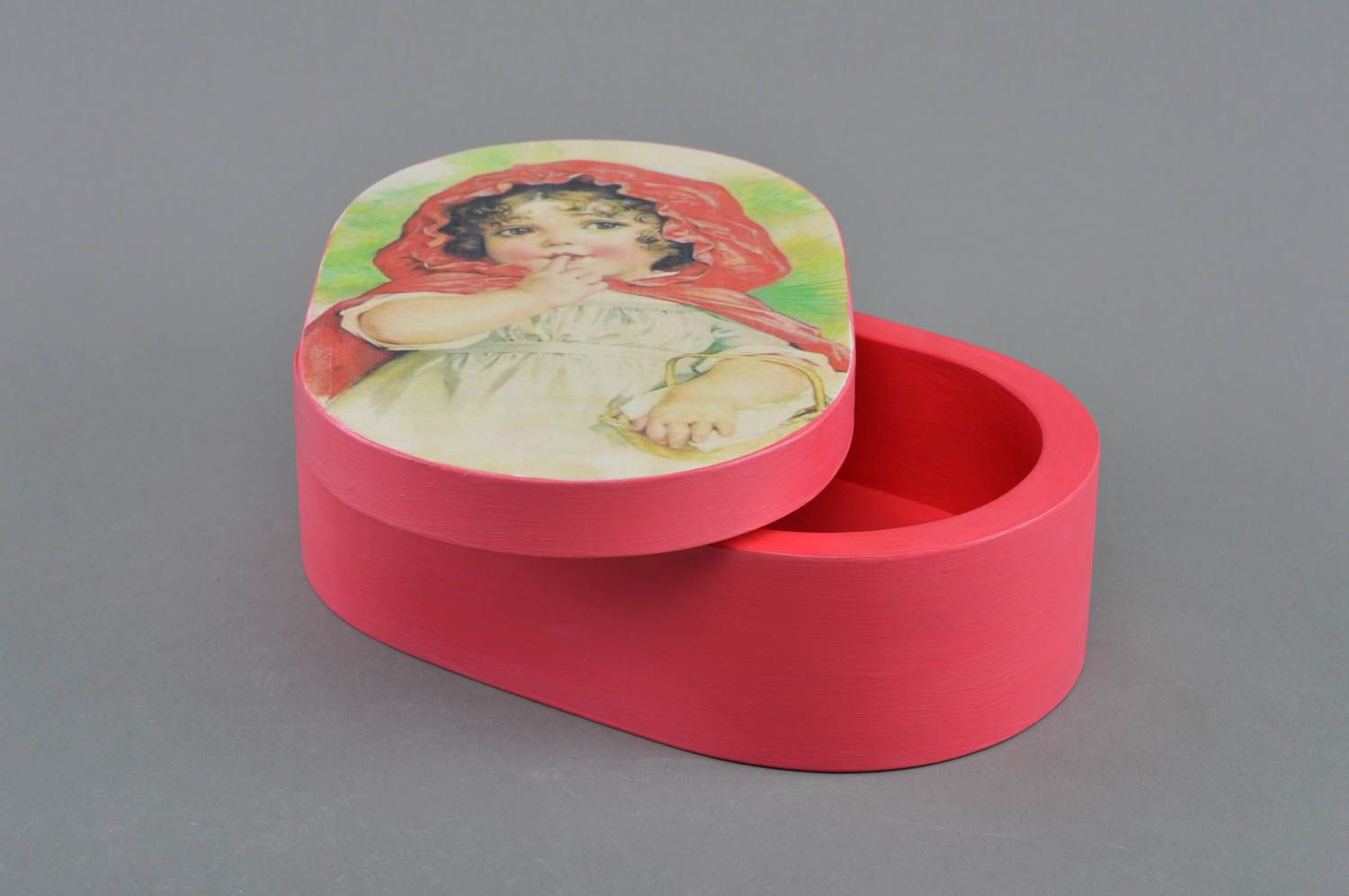 Handmade designer decorative oval decoupage wooden jewelry box with pattern photo 2