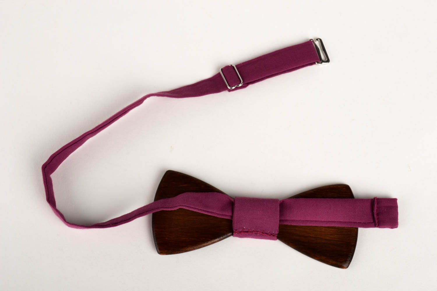 Corbata de lazo de madera artesanal pajarita moderna burdeos accesorio unisex foto 2