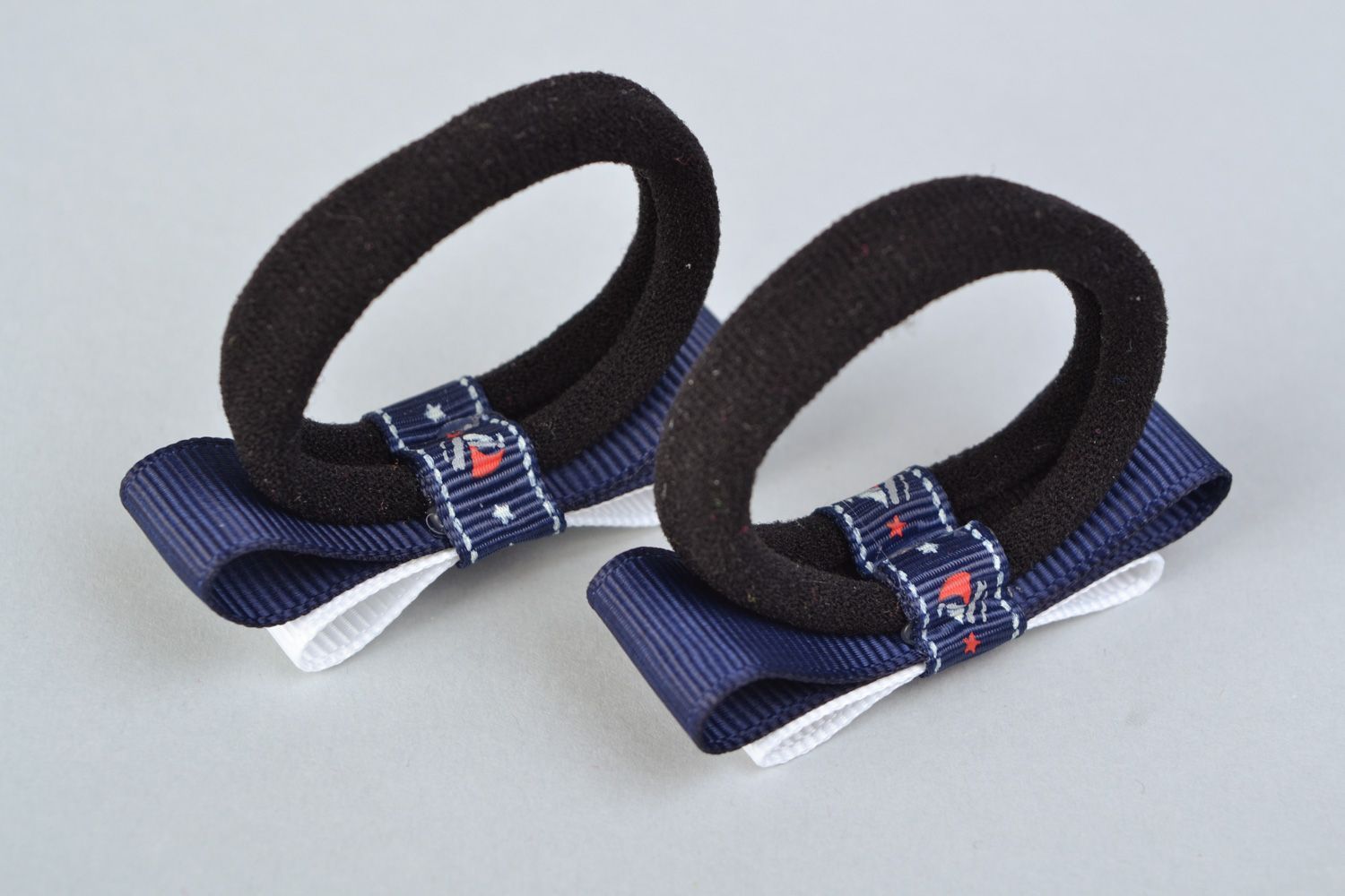 Set of handmade rep ribbon bow hair ties 2 items photo 4