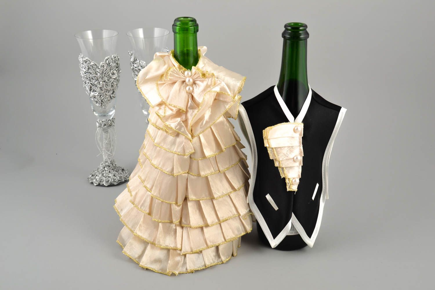 Аксессуары для свадьбы handmade украшения для свадебного стола чехлы для бутылок фото 1