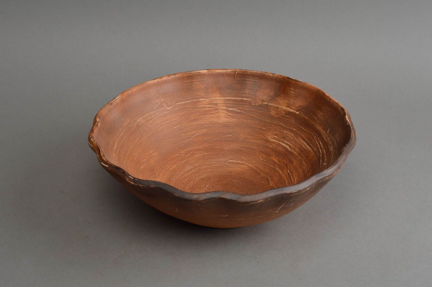 Bol en argile fait main design original vaisselle saladier brun poterie photo 3