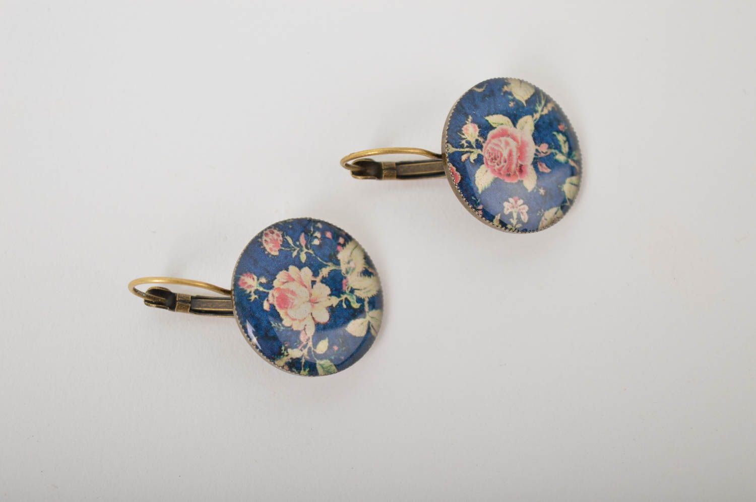Серьги ручной работы круглые серьги красивые женские серьги с принтом Цветы фото 2