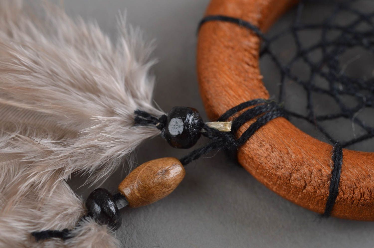 Ловец Снов кулон с коричневым пером фазана авторский красивый ручной работы фото 5